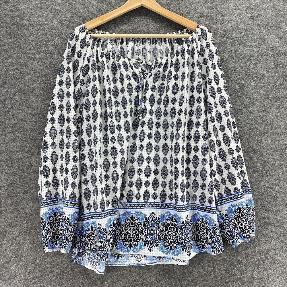 5 For $40 Unbranded Blouse Women M Medium White Geometric Long Sleeve